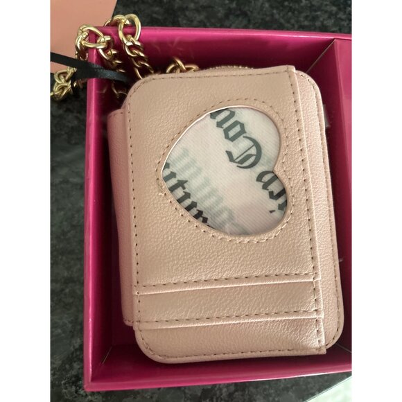 Juicy Couture Black Pink Velvet Crown Embroidered Coin Purse Gold Chain Charm - Picture 10 of 13